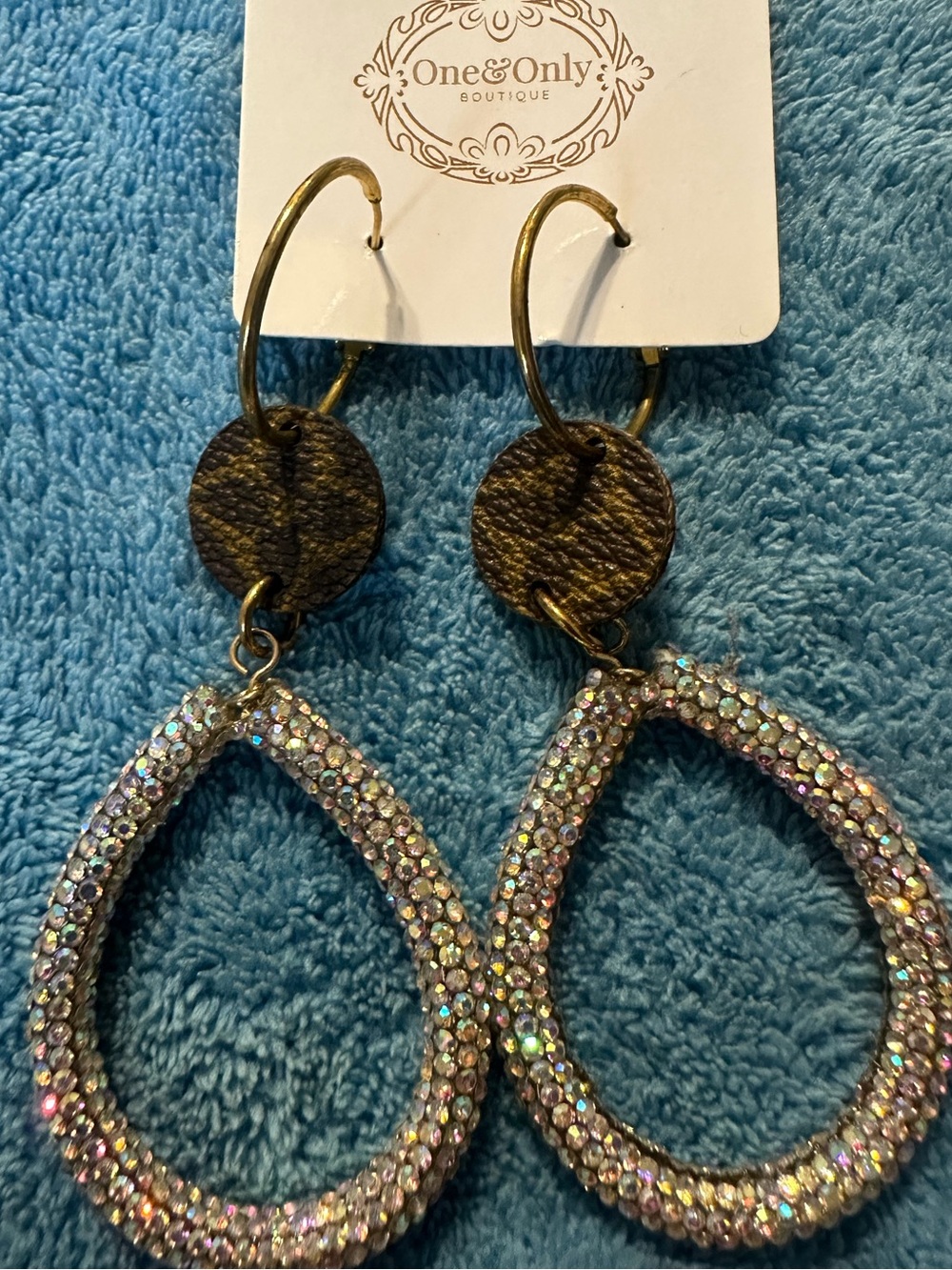 Gold-Tone Teardrop Crystal Hoop Earrings - Iridescent upcycled lv